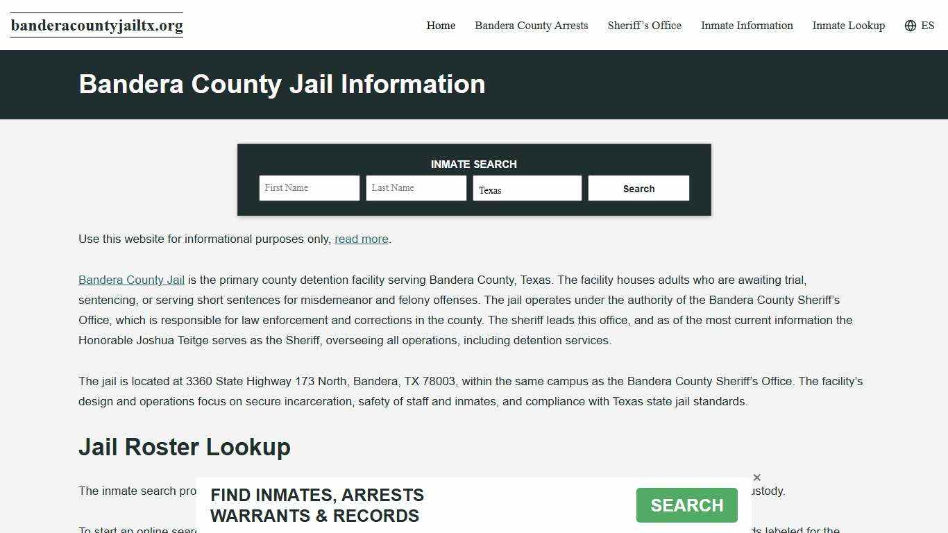 Bandera County, TX Jail Roster, Inmate Info