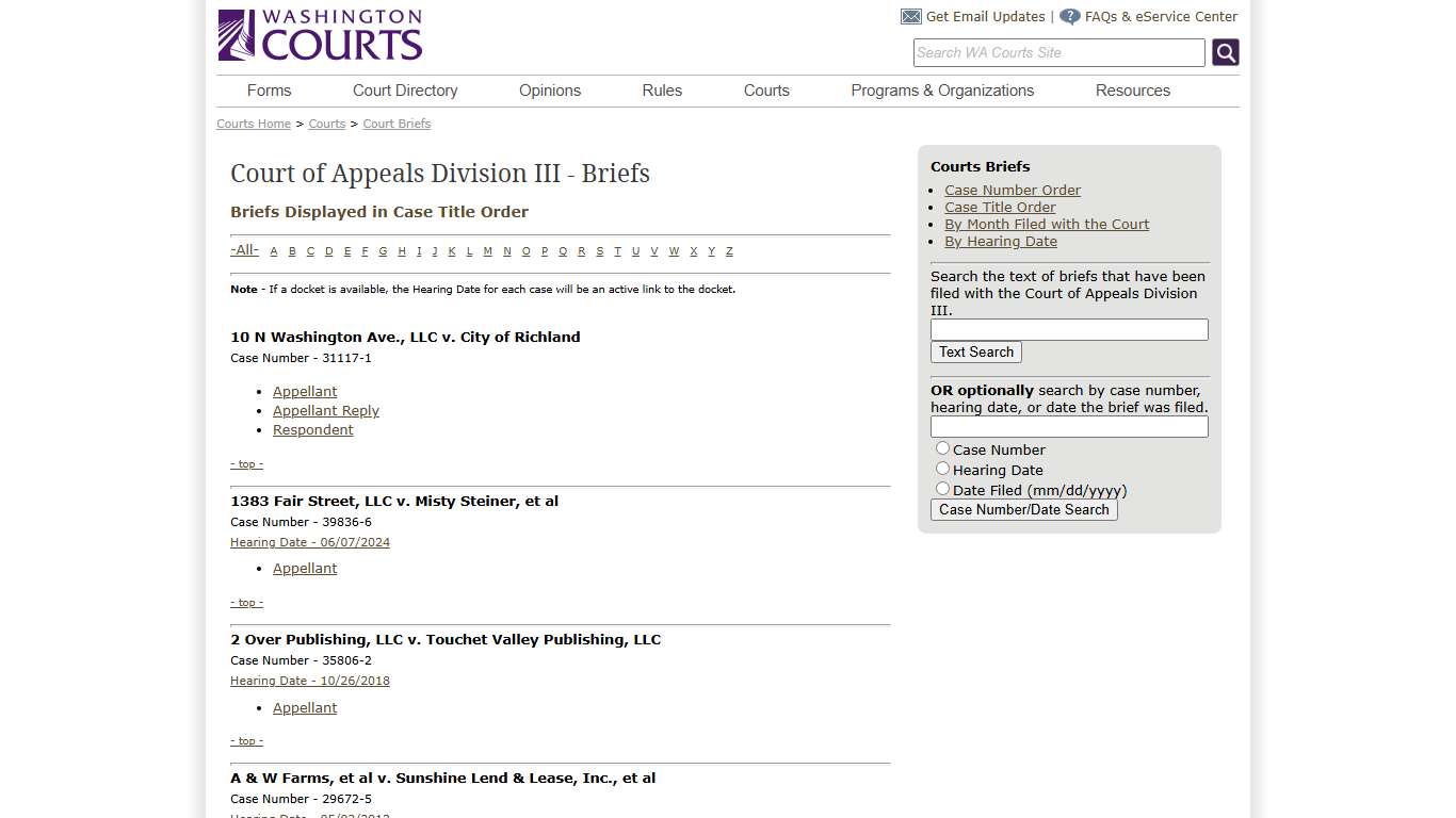 Washington State Courts - Appellate Court Briefs