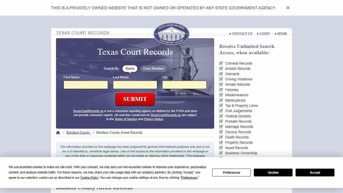 Bandera County Arrest Records | TexasCourtRecords.us