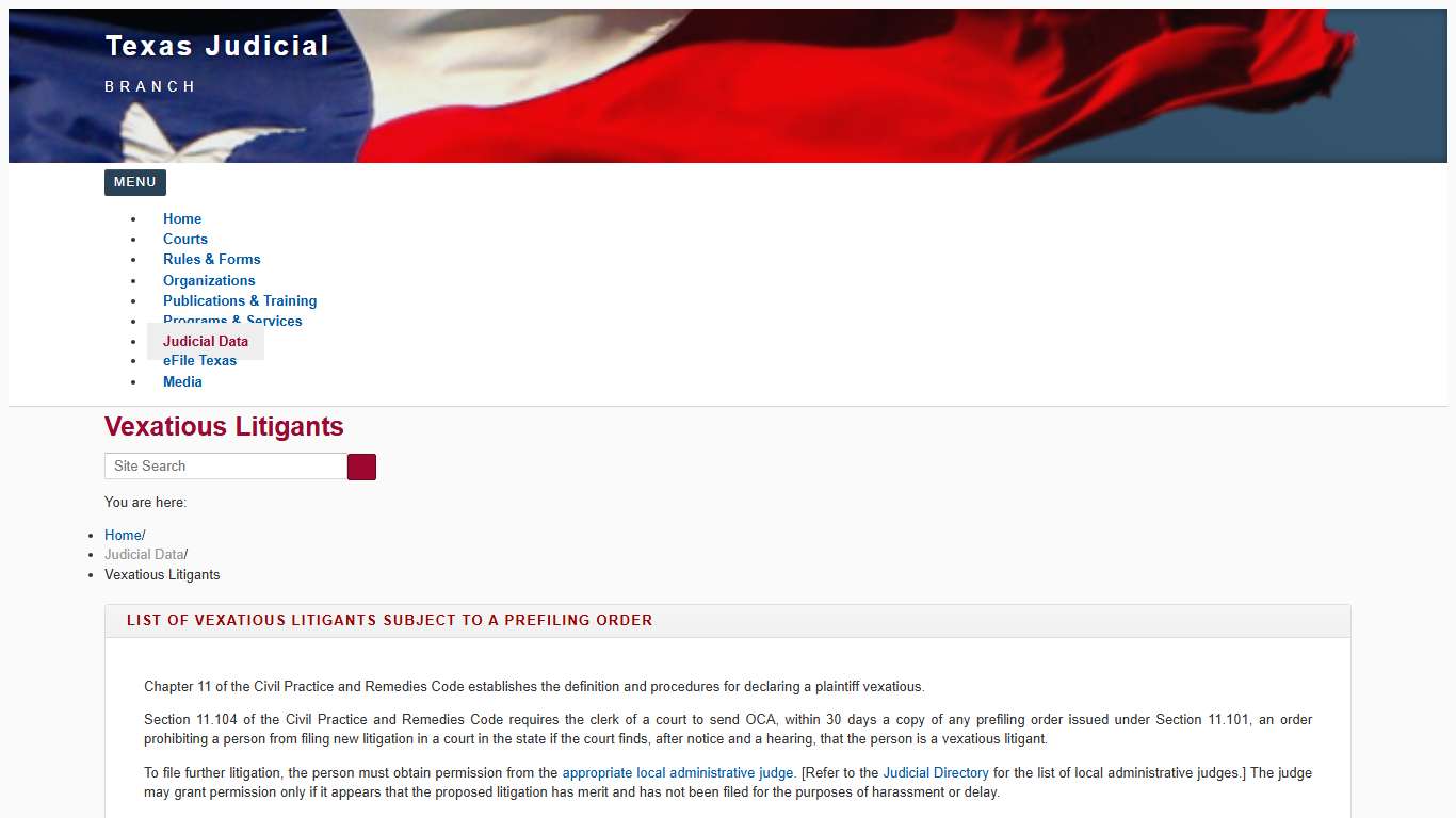 TJB | Judicial Data | Vexatious Litigants